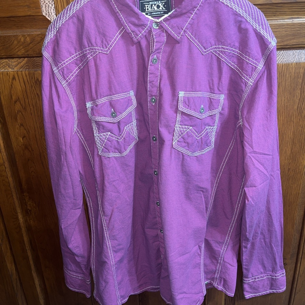 Buckle Black Men's‎ XL Athletic Fit Purple  White Button Up Long Sleeve Shirt